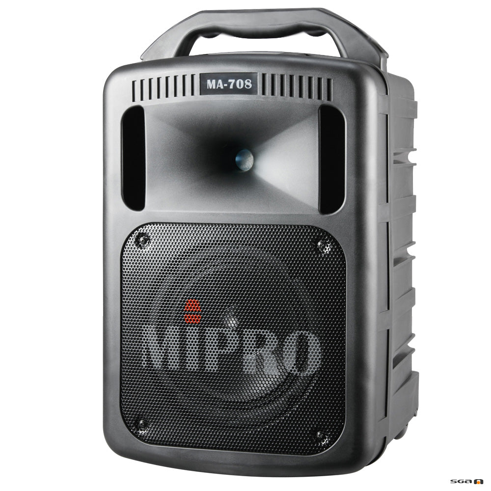 Mipro MA708PA portable pa speaker with Bluetooth and corded microphone.