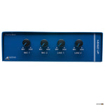 Australian Monitor MIXEDUP 4 channel mixer. 2 XLR mic level in, 2 dual RCA line in to single XLR output.