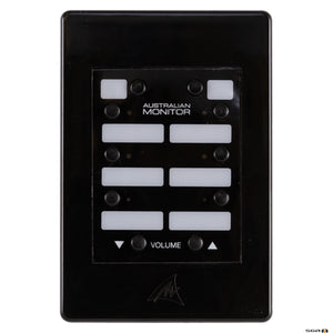 wall panel black, 10 button controller featuring 8 programmable buttons and a dedicated volume control for use with the ZONEMIX system