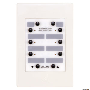 wall panel white, 10 button controller featuring 8 programmable buttons and a dedicated volume control for use with the ZONEMIX system