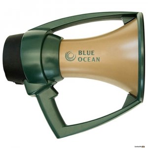 blue ocean waterproof megaphone with gold horn and green bumper