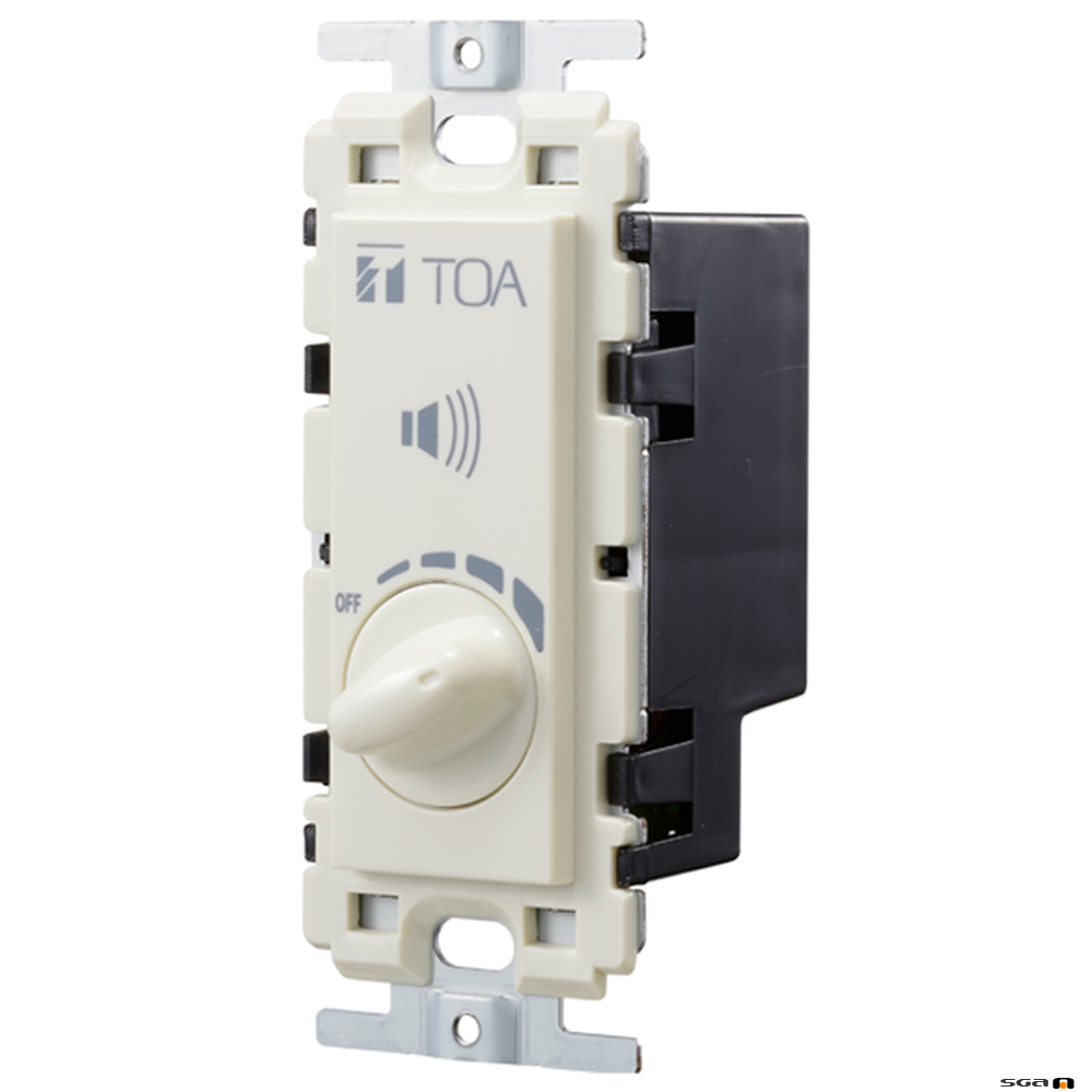 TOA AT303AP is a flush-mounted wall attenuator with transformer for 30 W or less loads. Adjusted in five steps. Push-in terminal block for easy connection.