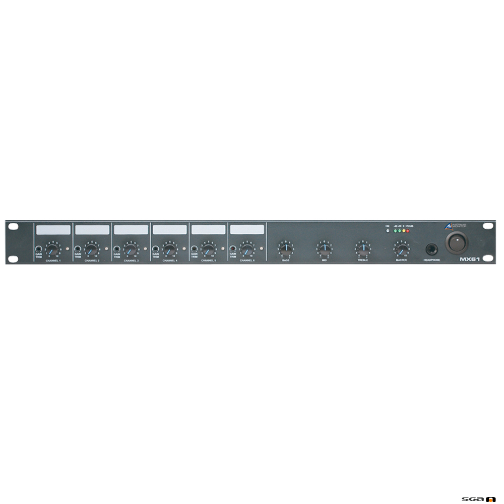 Australian Monitor MX61 6 Channel 1RU mono mixer. six mic/line inputs, one mono output.