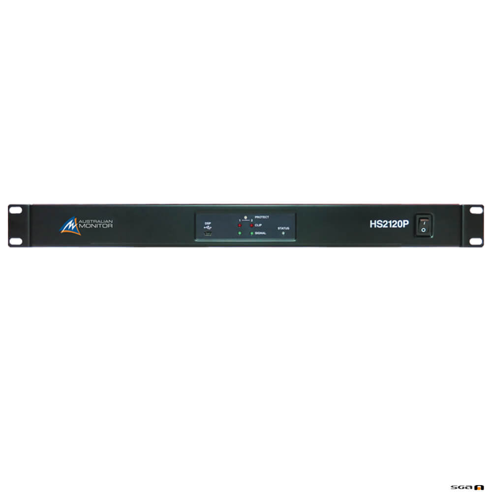 Australian Monitor HS2250P Power Amplifier: 2 x 250 watts, 100 volt line or low impedance with mini DSP.