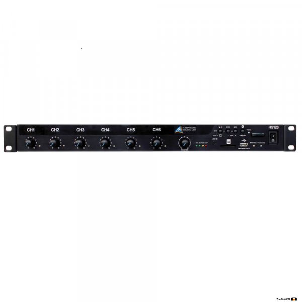 Australian Monitor HS250 250W mixer amplifier with 9 inputs, 12V phantom pwr, B/Tooth, MP3, 100V, 70V & 4ohm.