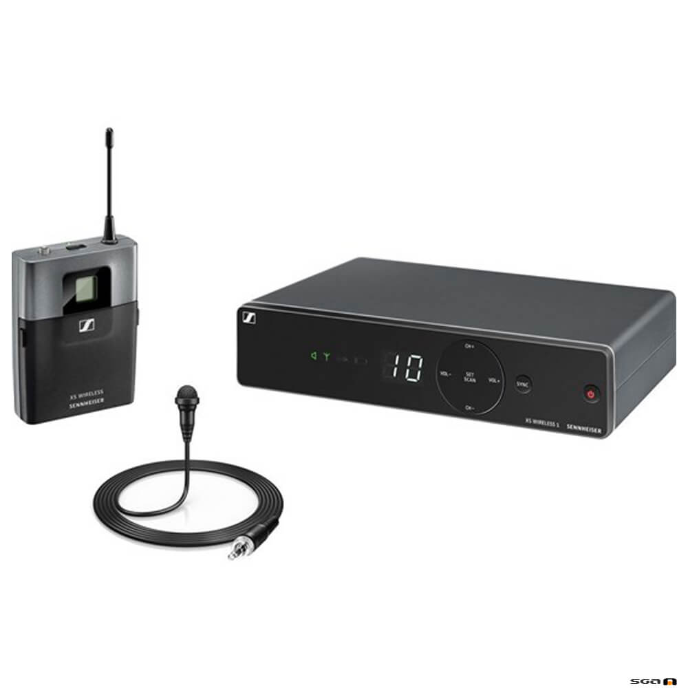 Sennheiser XSW 1-ME2 diversity wireless microphone receiver, bodypack and omni directional lapel microphone
