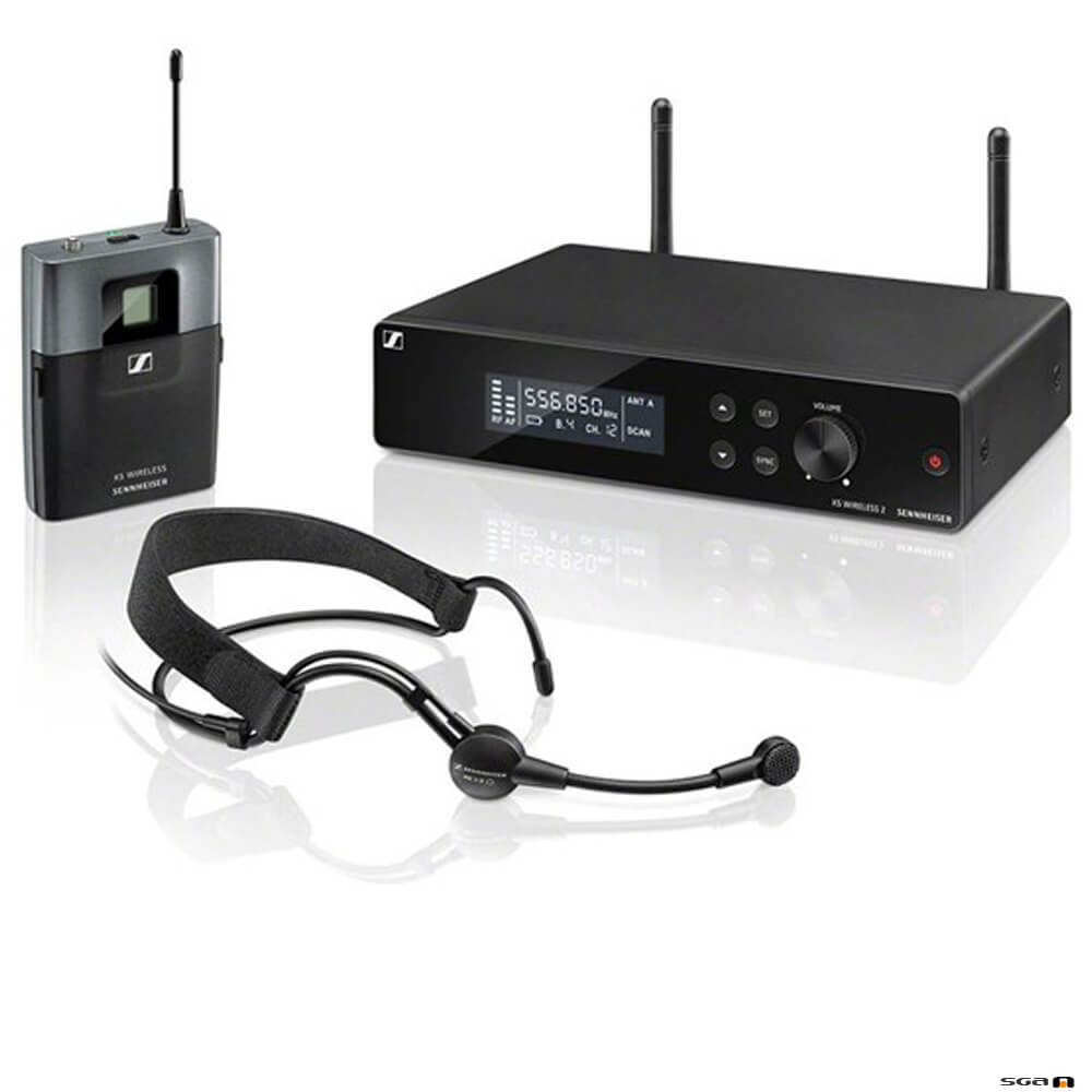 Sennheiser XSW 2-ME3 true diversity wireless microphone system with receiver with bodypack and ME3 Head Microphone.