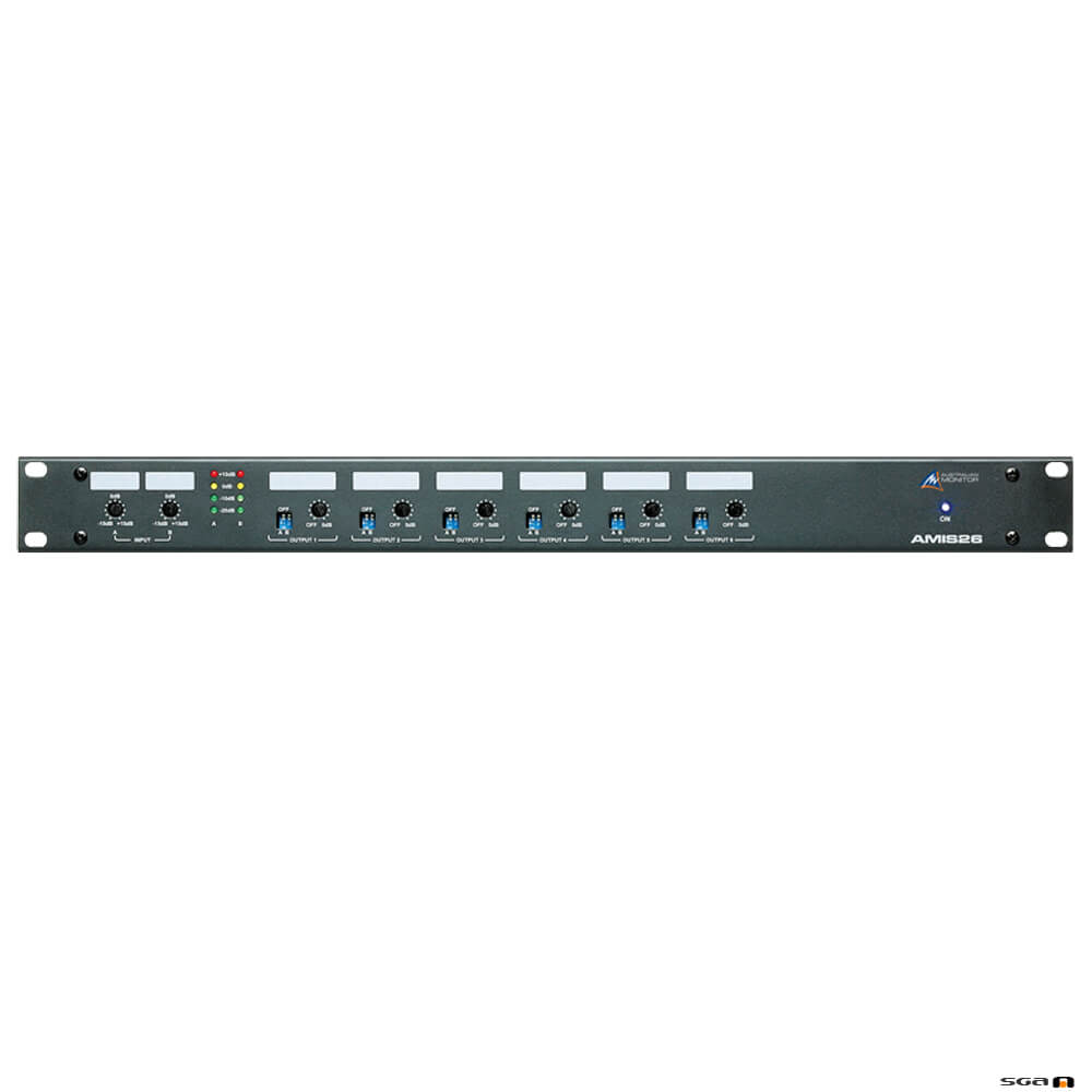 Australian Monitor AMIS26  Distribution Amplifier 2 input, 6 output, individual microphone/line switch-ability, 24 VDC Phantom power