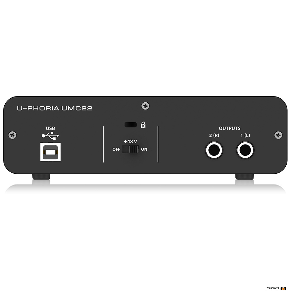 Behringer UMC22 Audiophile ultra-compact 2 x 2, 48 kHz USB audio interface rear
