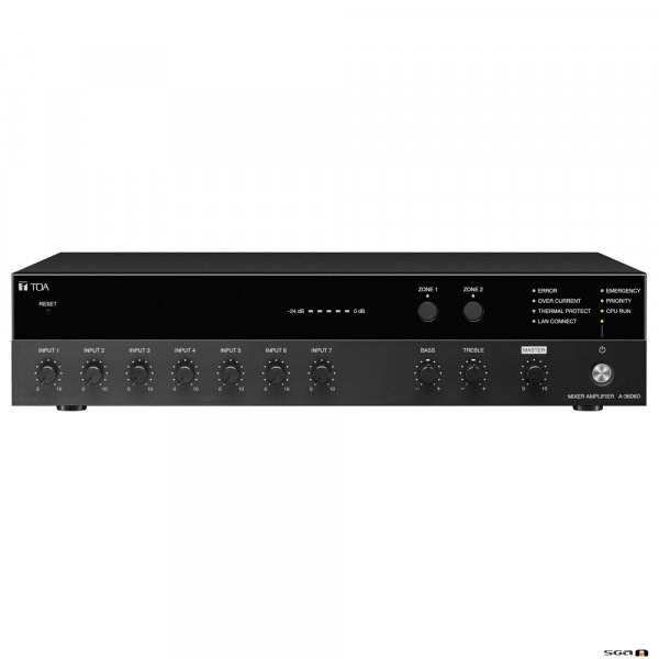 TOA A3606D 60W 2 zone digital mixer amp, 7 input, selectable phantom power, 100 volt line / 8-16 ohm.