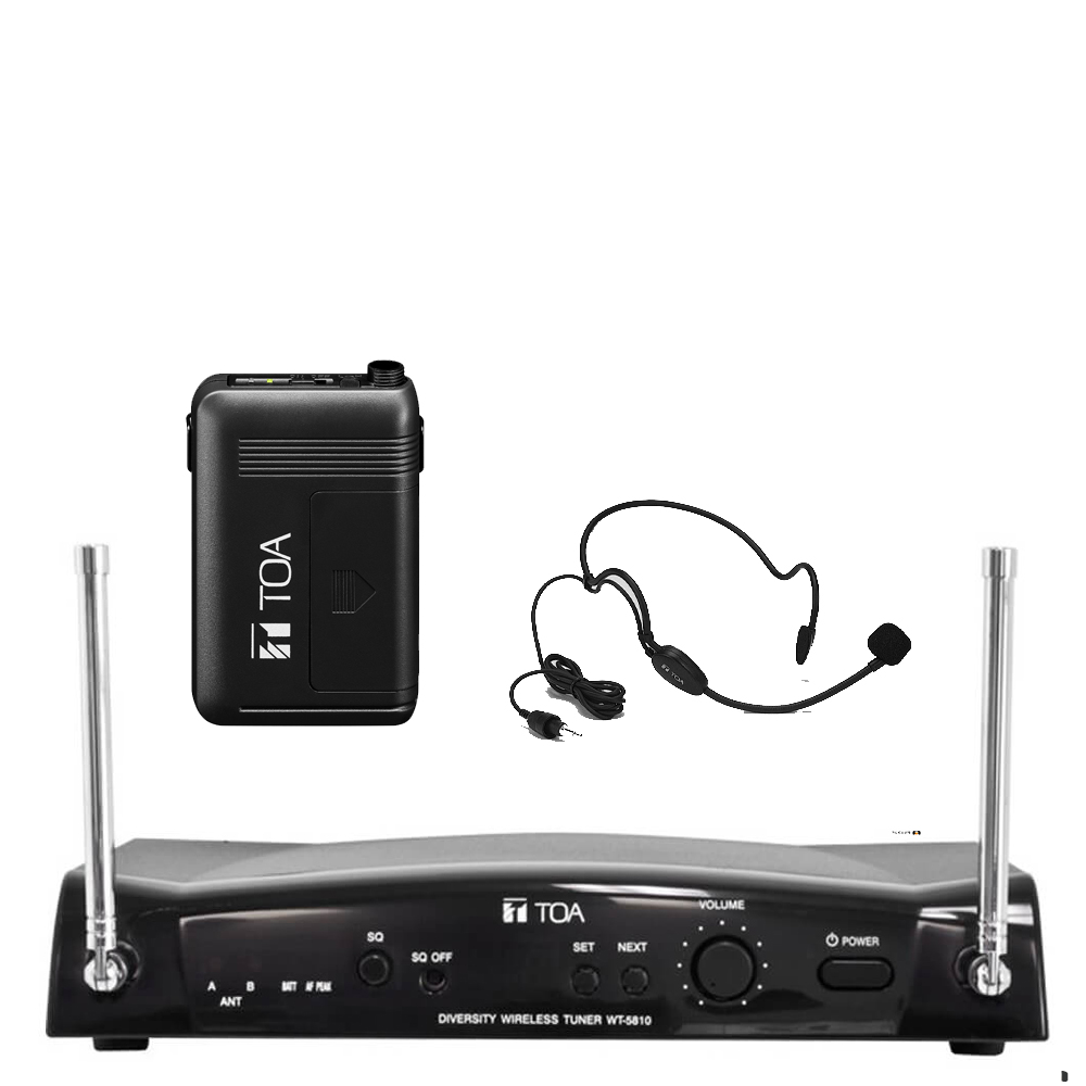 TOA WS5325H 16 Channel Diversity Wireless Microphone Receiver pack w/ WT5810 Receiver, WM5325 Beltpack Transmitter, WH4000H Head Microphone. Available in 636-666MHz or 578-606MHz.