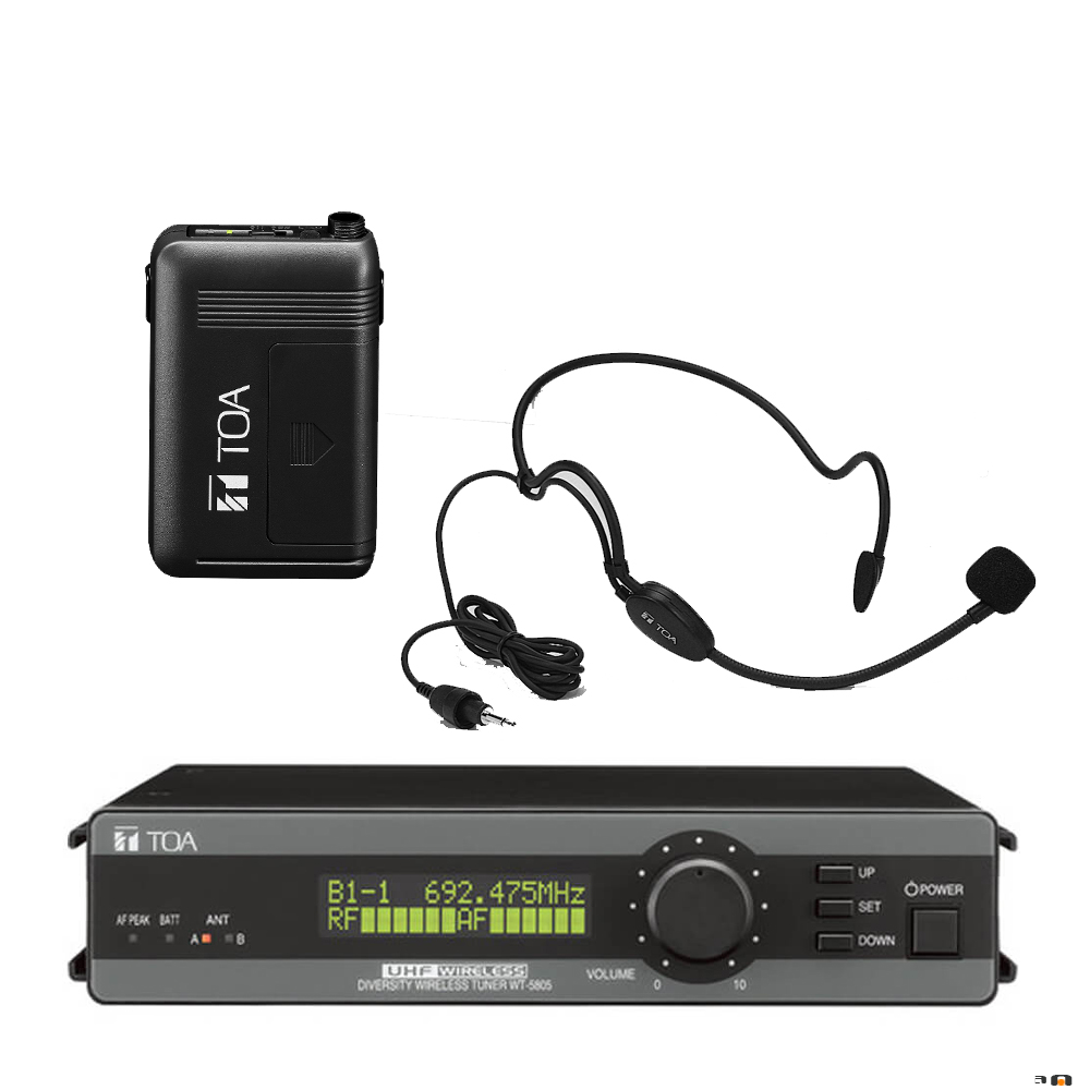 TOA WT5805HTPD UHF Diversity Wireless Receiver w/ WM5270 Handheld Dynamic Vocal Microphone. 636-666MHz