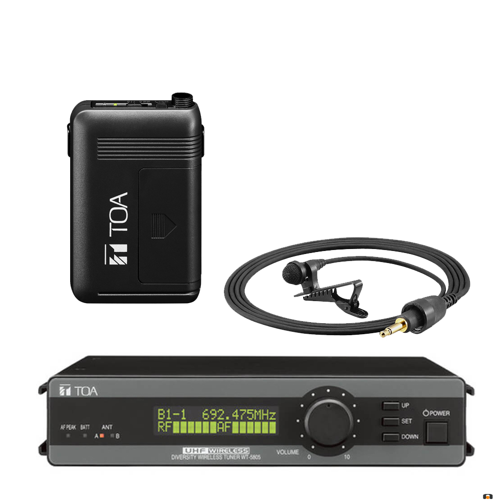 TOA WT5805PTM UHF Diversity Wireless Receiver w/ WM5325 Beltpack Transmitter, YPM5310 Omni directional Lapel Microphone