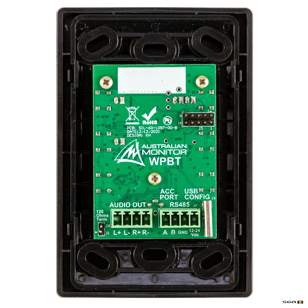 Australian Monitor WPBT-B Programmable Bluetooth Audio Wall Plate Receiver, black rear view
