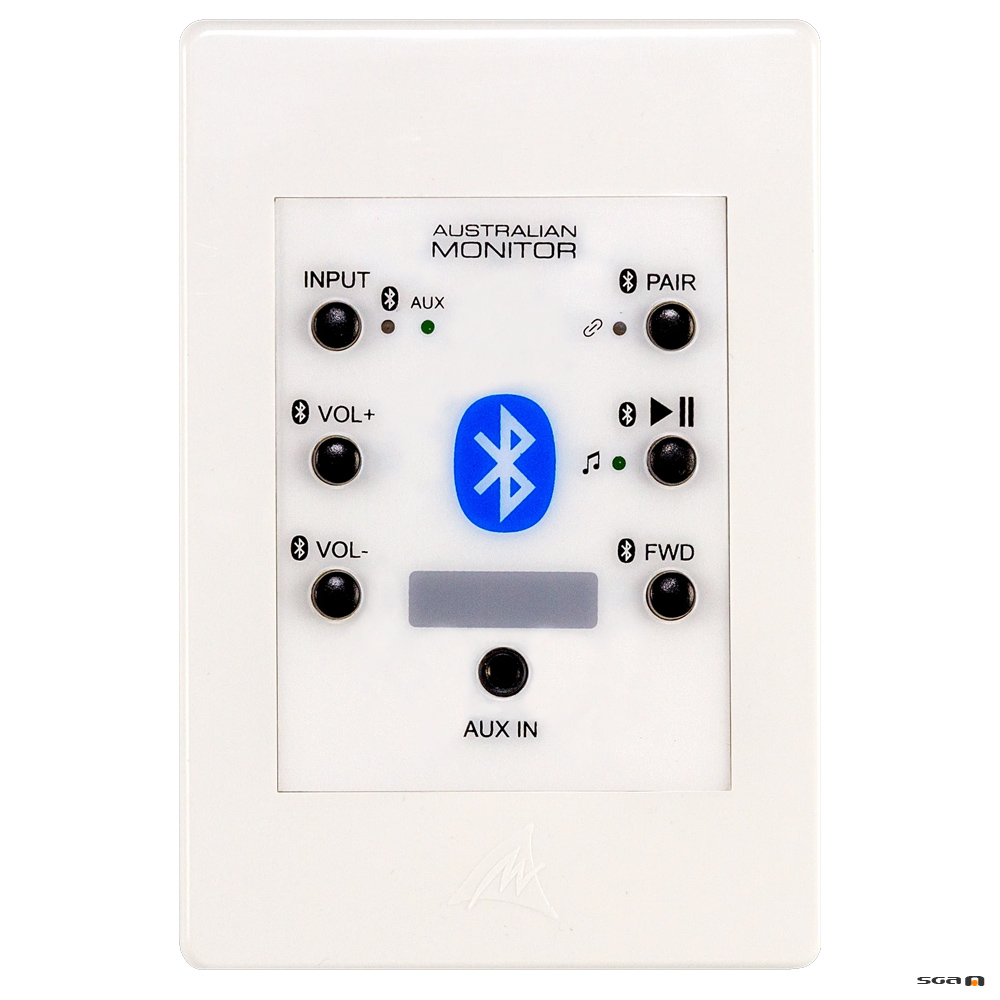 Australian Monitor WPBT-W Programmable Bluetooth Audio Wall Plate Receiver, white