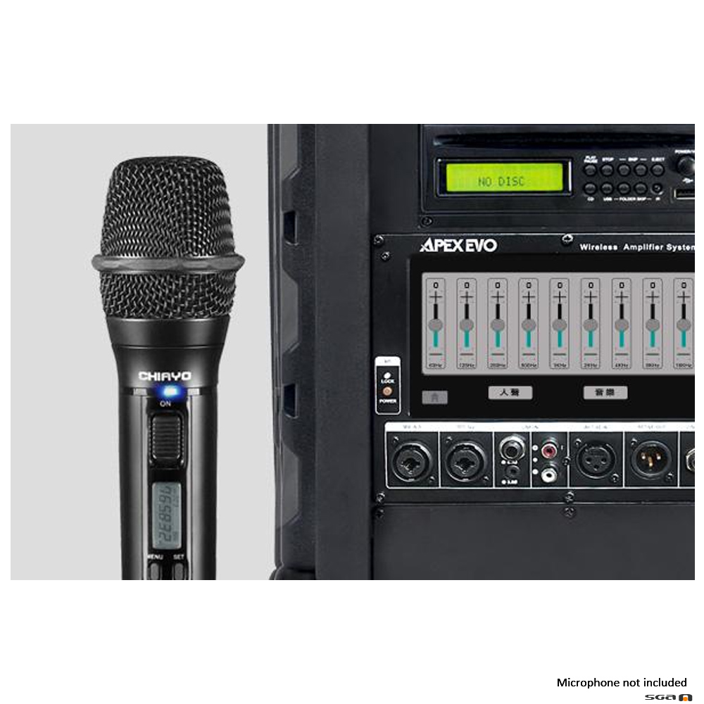 Apex Evo rear control panel and wireless microphone